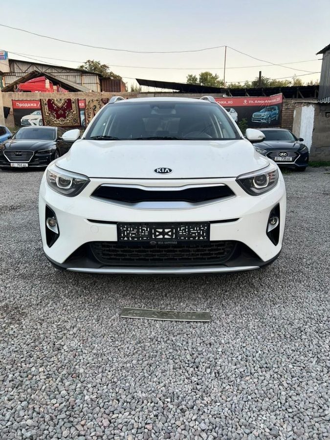Компактный кроссовер Kia Stonic белого цвета, оснащенный рейлингами на
